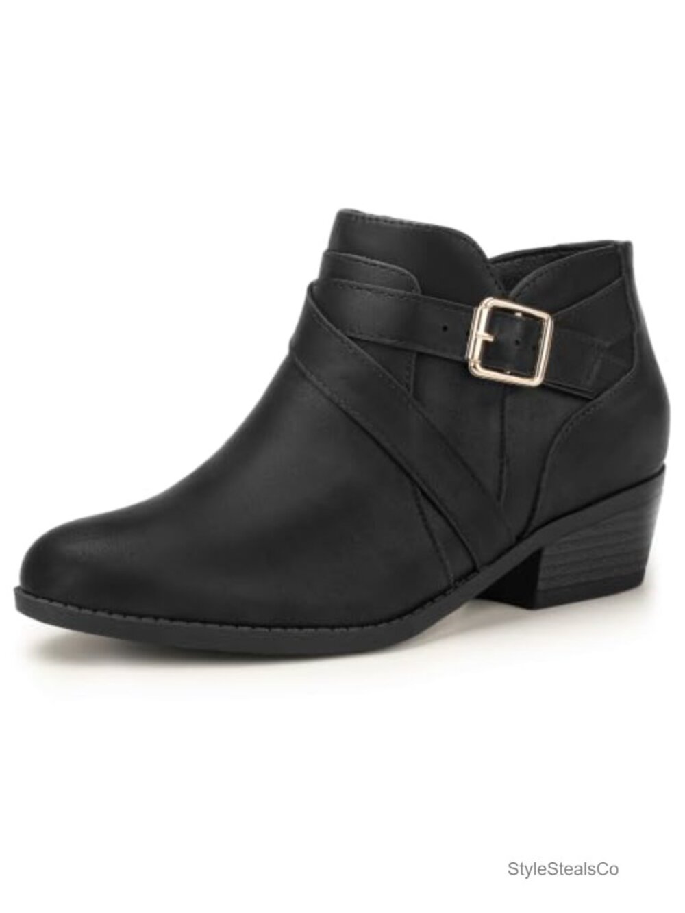 Womens Ankle Boots Low Chunky Block Heel Side Zipper Booties